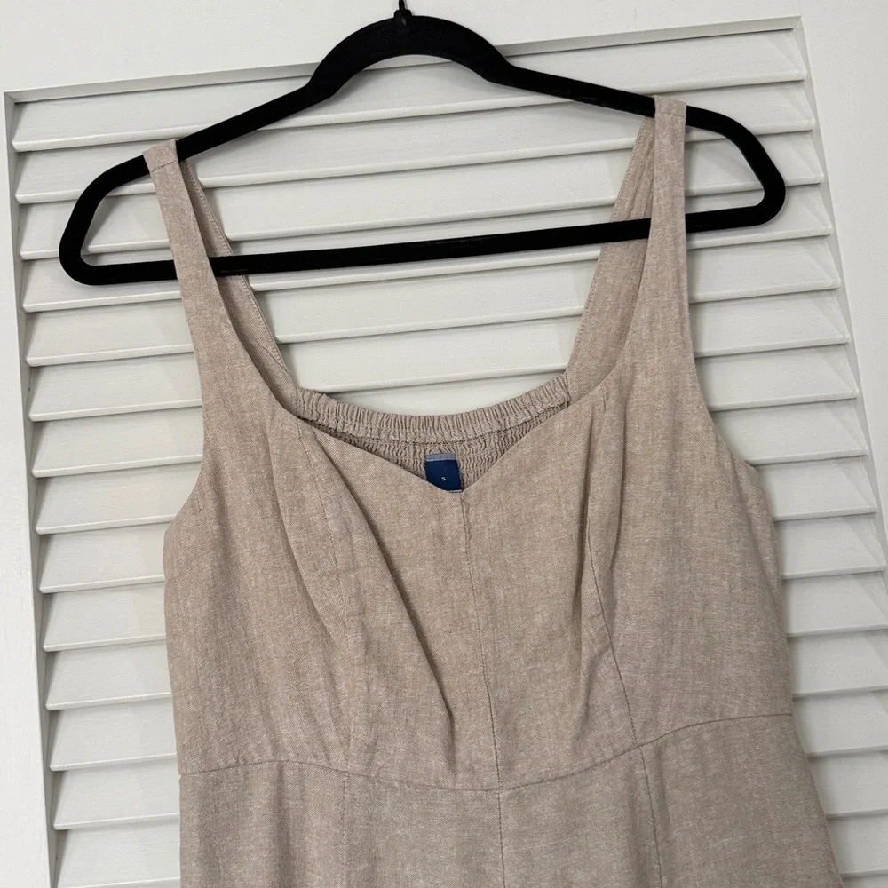 Old Navy Beige Linen Blend Sleeveless Summer Fit & Flare Dress Size Small EUC - Picture 5 of 8